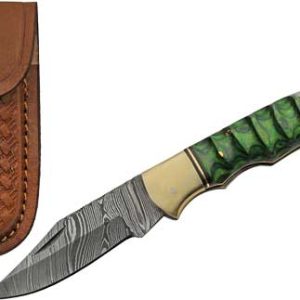 SZCO RITE EDGE 3" GREEN - GROOVED WOOD DAMASCUS LOCKBACK
