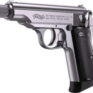 WALTHER PP SD 32ACP STAINLESS - 8RD THREADED BARREL BLK GRIPS