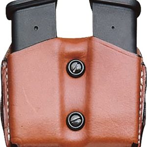 DESANTIS DOUBLE MAG POUCH OWB - LEATHER SINGLE STACK 10/45 TAN