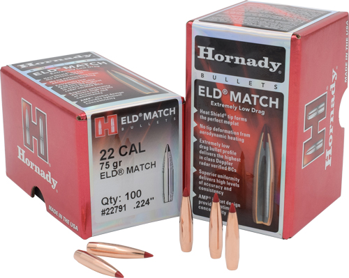 HORNADY BULLETS 22 CAL 224 - 75GR JHP-BT 100RD 25BX/CS